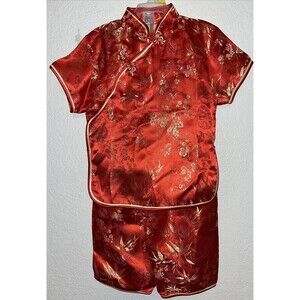 Traditional Chinese Girl 2 Piece Capri Pajama Set Kid Girl Sz 6 Red